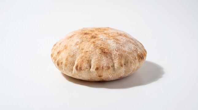 Traditional Moroccan batbout bread with soft handmade texture and delicate flour finish, captured in premium studio lighting. Isolated on White background