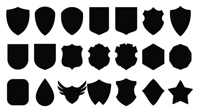 Set of various black shield silhouettes and heraldic badge shapes for logo design and emblem creation