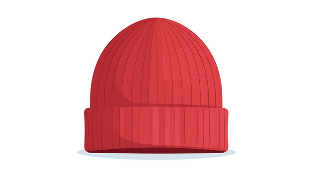 Red knitted beanie hat isolated on white background, winter headwear for cold weather