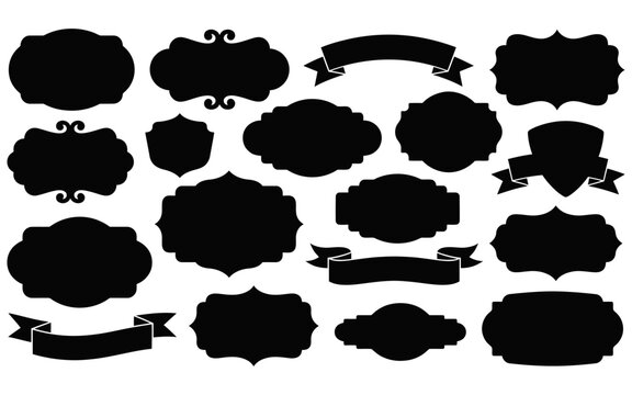 Collection of black ornate frame silhouettes on a white background for vintage designs and decorative elements