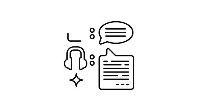 Minimalist outline animation of customer chatting with headset drawing on and fading out. Features a clean pop up style in 3 color setups.