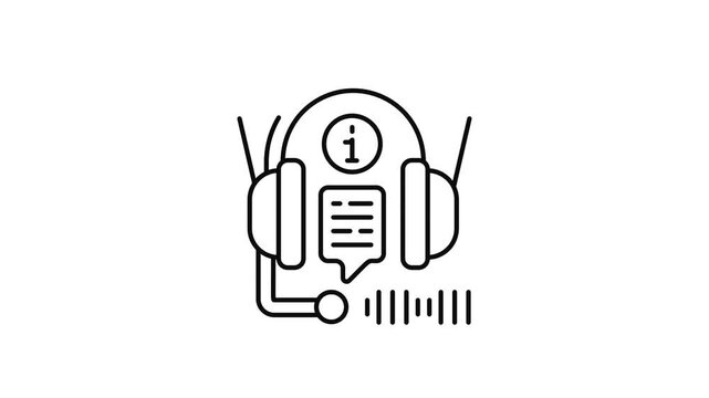 Minimalist outline animation of customer information with headset drawing on and fading out. Features a clean pop up style in 3 color setups.