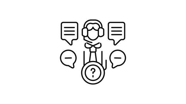 Minimalist outline animation of customer service agent with chat drawing on and fading out. Features a clean pop up style in 3 color setups.