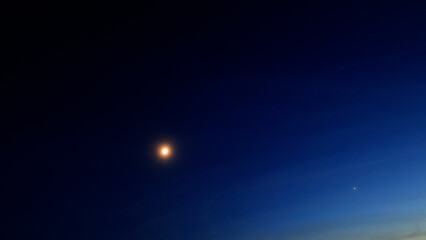 Moon, planet conjunction and stars in blue hour time. © astrosystem