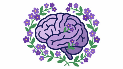Obraz premium Human brain surrounded by forget-me-not flowers. Mental health and memory care concept art.