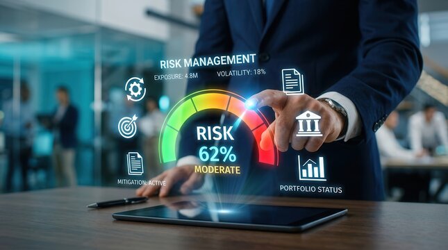 Businessman managing investment risks and assessing financial strategy for business management.
