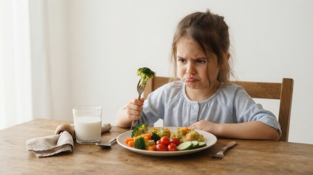 Children Dislike Eating Vegetables: Little Girl Refuses to Enjoy Healthy Foods