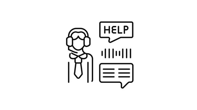 Minimalist outline animation of helping customer support operator drawing on and fading out. Features a clean pop up style in 3 color setups.