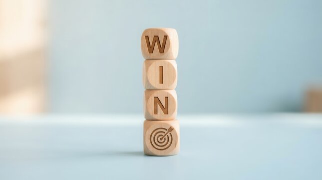 Wooden cubes depicting a target goal and a win-win situation concept.