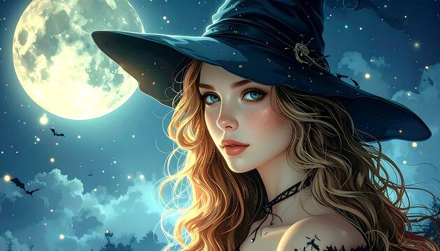 Mystical woman with cosmic space elements in fantasy portrait.