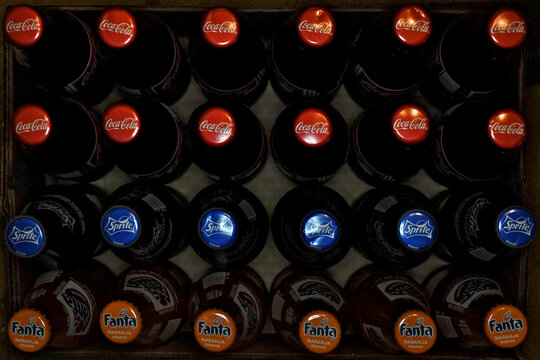 Bottle caps of Mexican Coca-Cola, Sprite and Fanta