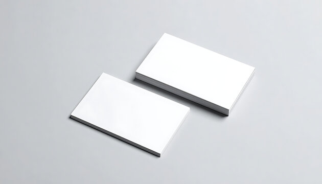 Stack of blank white business cards on a plain gray surface, mockup for branding and corporate identity