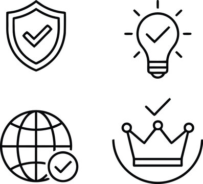 Set of four thin line business concept icon designs with check marks