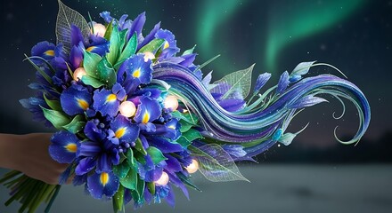 Close-up of vibrant purple irises with a motorcycle. © LISTRIK