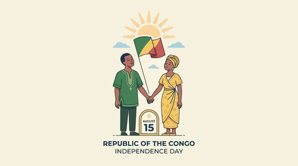 Obraz premium Republic of Congo Independence Day illustration. African couple celebrating national holiday.