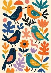 Obraz premium Colorful birds floral pattern