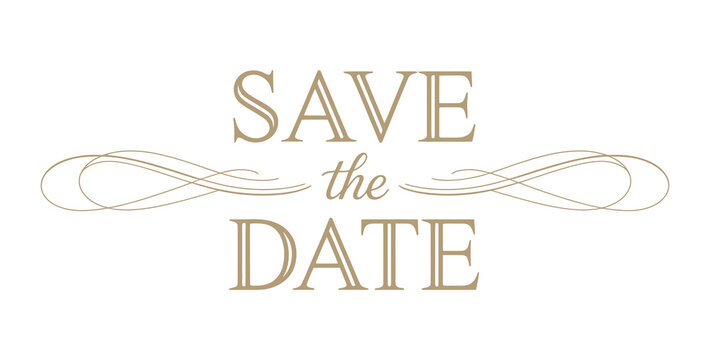 Save the date vector lettering, elegant decorative typography on white background for wedding invitations, engagement announcements and printable event designs.