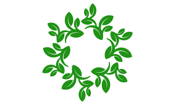 circular green leaf wreath logo template for organic and beauty brand