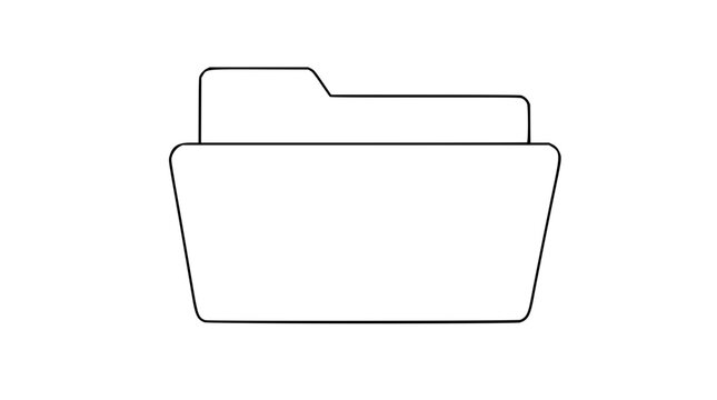 Vector icon of a paper file folder with tab detail in hand-drawn outline style. Perfect for office, document management, and business. Scalable minimalist graphic resource for UI, web, and digital