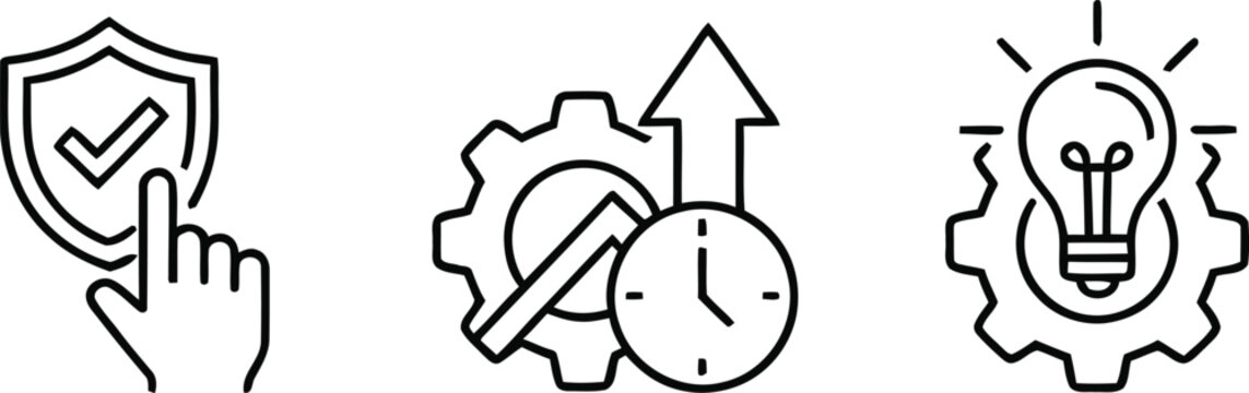 Set of business process and security management line art icon designs