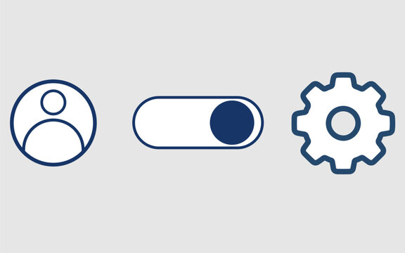 Set of clean line art icons for user settings, account management, and interface controls.