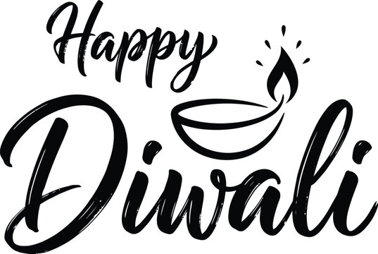 Elegant happy diwali greeting card design with a traditional oil lamp illustration on a clean white background
