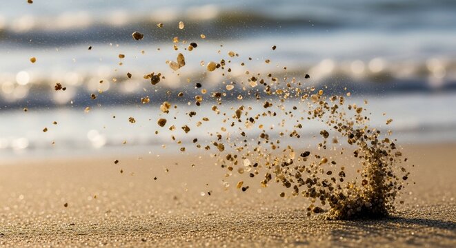 Sand particles airborne close up