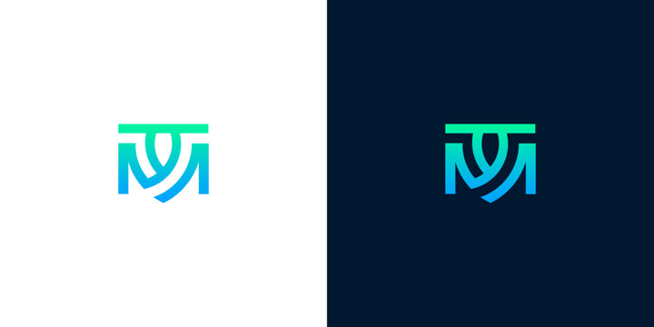 Modern TM monogram letter logo design abstract linear line art icon