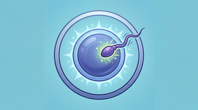 Editable vector illustration of sperm entering the ovum, conception and beginning of new life, reproductive medicine, IVF laboratory, biology education and healthcare design