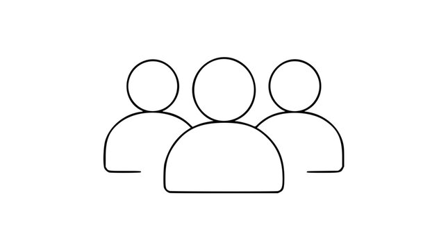 Minimalist vector icon featuring three people group outline illustration, hand-drawn team community symbol design, clean scalable line art for modern user interface and graphic design