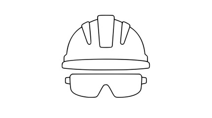 Professional safety equipment vector icon illustration, featuring a clean line art design of a construction hard hat and protective glasses, ideal for industrial, workplace, and safety concepts. © MuhammadHussnain