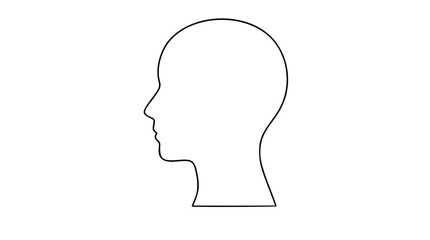 Minimalist human head profile silhouette vector icon, simple black line art illustration of a side view face, clean design element for psychology, mental health, education, or medical concepts, © MdWalid