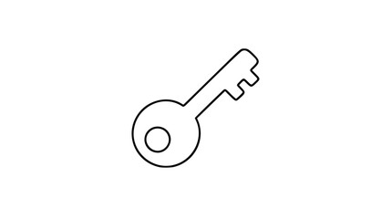 Naklejka premium Simple line art vector icon of a classic door key, minimalist black and white illustration design element for security, access, unlocking, privacy, safety, and protection concepts, scalable graphic.