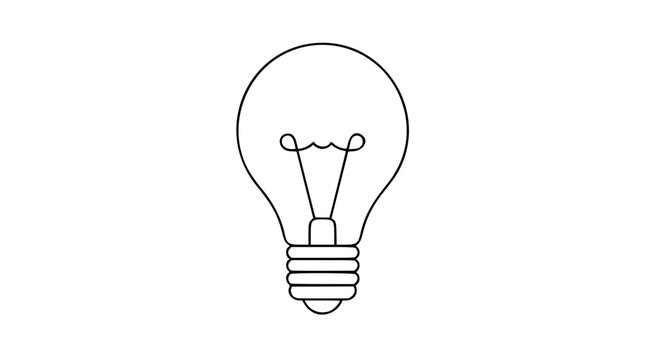Simple light bulb vector icon illustration, clean black outline of an incandescent lamp symbol isolated on a white background, representing ideas, innovation, energy, and creative thinking concepts.