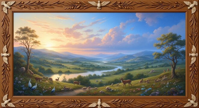 Scenic landscape painting framed