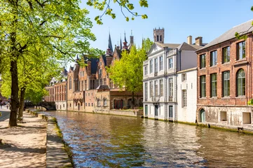Architecture of old Brugge at Groenerei (Green) canal, Belgium © Mistervlad