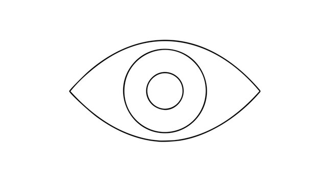 Human eye vector icon illustration, clean minimalist black line drawing of an eyeball iris and pupil, simple graphic design element isolated on a white background for vision and medical concepts