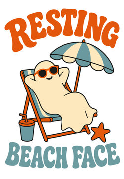 Cheerful Ghost Relaxing Under Beach Umbrella