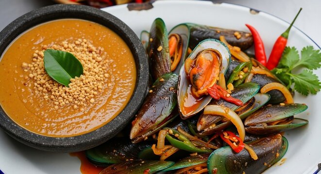 Seafood mussels plate food