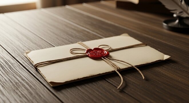 Sealed envelope on wooden surface