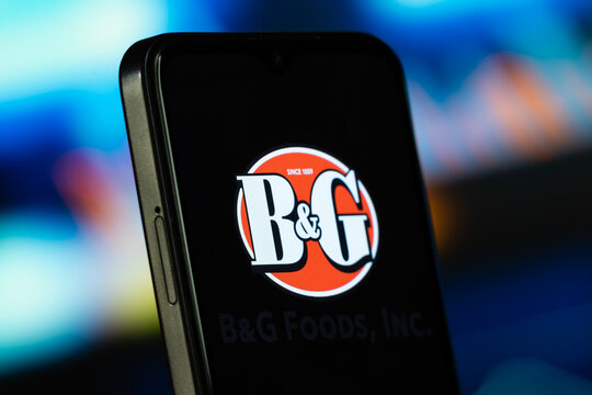 Parsippany, United States- 8 July 2026: B&G Foods logo is seen on a smartphone.