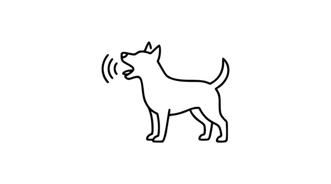 Minimalist Vector Icon of Alert Barking Dog Standing in Side Profile with Animated Sound Waves Emitting from Open Mouth in Clean Continuous Line Art Illustration Style for Graphic Design