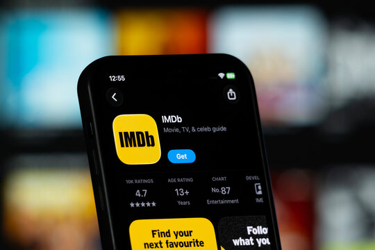 San Francisco, United States - 11 July 2026: App Store page of the IMDb app is seen on a smartphone screen.