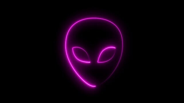 Alien head on black background. Martian head icon animation. Extraterrestrial alien face or head symbol. Martian Face Symbol, Space Creature, Futuristic Motion Graphics..