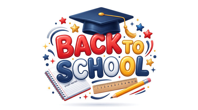 Graduation cap with back to school banner and colorful books and Back to School 2026, School Admission, Back to School, Back to School logo, Back to School Advertisement