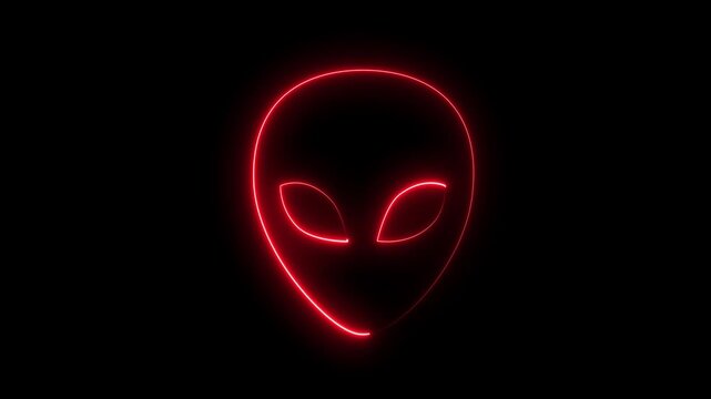 Alien head on black background. Martian head icon animation. Extraterrestrial alien face or head symbol. Martian Face Symbol, Space Creature, Futuristic Motion Graphics..