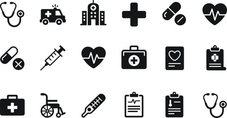 Medical Healthcare Icons Collection with Stethoscope Ambulance and Pills illustration © Mdsalman