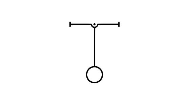 Minimalist pendulum vector icon in clean line art style. Simple, scalable illustration of a physics pendulum showing suspended weight for educational graphics, science concepts, and motion dynamics.