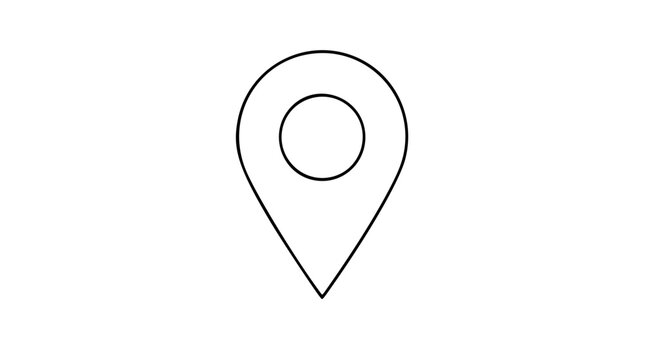 Minimalist map pin location marker vector icon with circle detail, hand-drawn outline illustration for navigation, travel, GPS navigation, and mapping application interface design