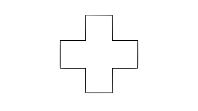 Minimalist Geometric Medical Cross Vector Icon - Hand-Drawn Healthcare Illustration Perfect for Hospital, Clinic, Emergency Services and Wellness-Related Design Applications and Professional Resources
